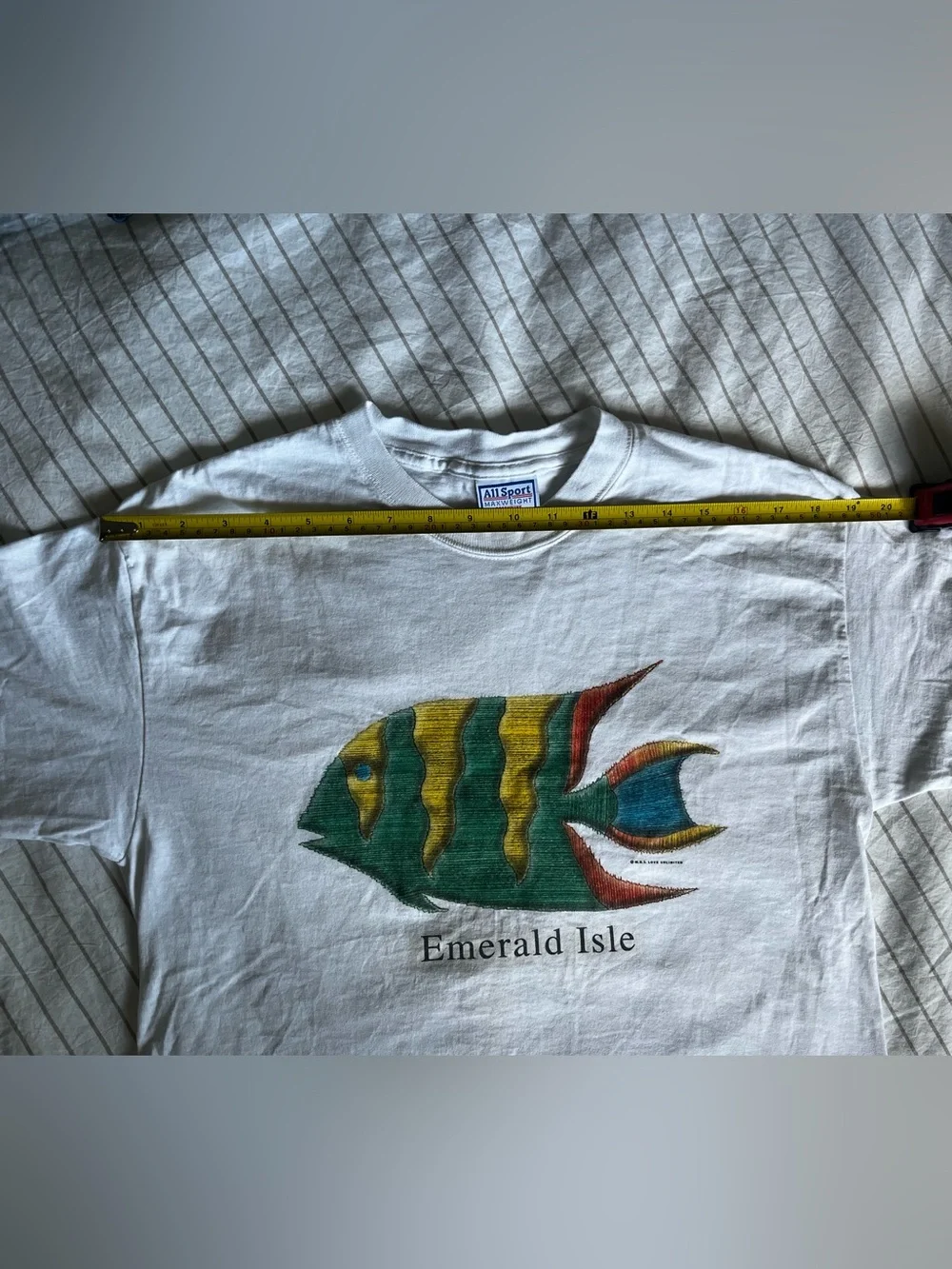 Emerald Isle White T-Shirt with Green & Yellow Fish Graphic